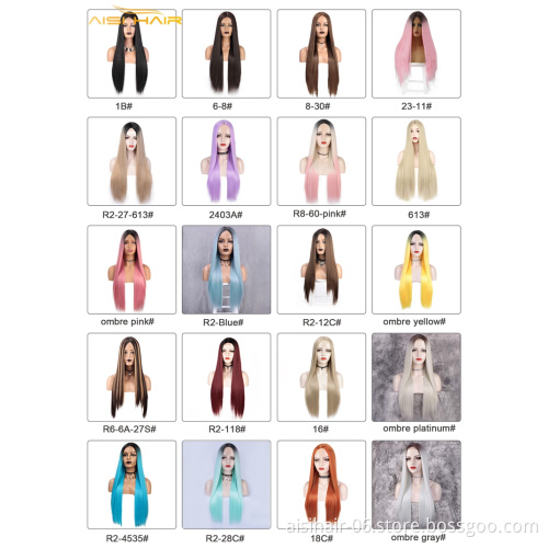 Aisi Hair Cheap Long Straight Front Lace Brown Mixed Blonde Ombre Wigs For Black Women Fiber Wigs Synthetic Highlight Hair Wigs